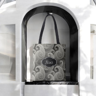 Elegant Gray Paisley Monogrammed Tote Bag