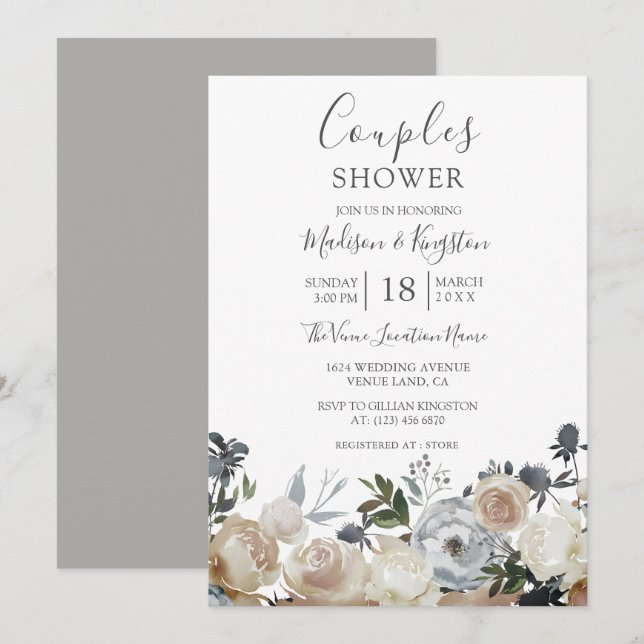 Elegant Gray & Peach Couples Shower Invite (Front/Back)