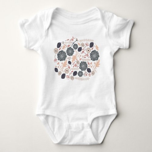 Elegant Gray Peach Floral Design Baby Baby Bodysuit