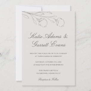 Elegant Gray Pencil Sketch Flowers Wedding Invitation