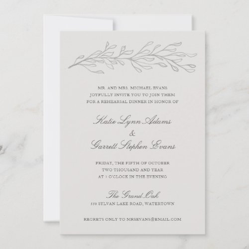 Elegant Gray Pencil Sketch Twig Rehearsal Dinner Invitation