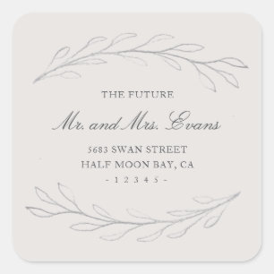 Elegant Gray Pencil Sketch Wedding Return Address Square Sticker