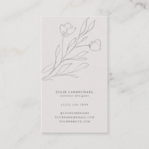 Elegant Gray Pencil Sketched Flowers Vertical Business Card