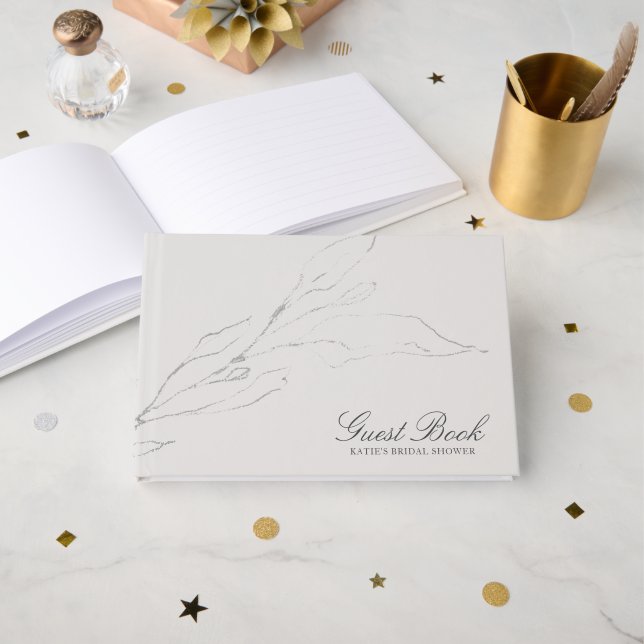 Elegant Gray Pencil Sketched Twig Bridal Shower Guest Book (Front Open)