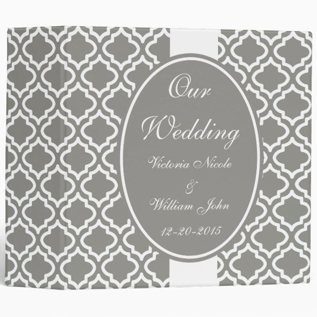 Elegant Gray Personalized Wedding Scrapbook Gift 3 Ring Binder (Front/Spine)
