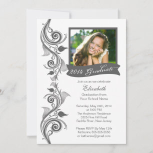 Elegant Gray Photo Graduation Party Invitation