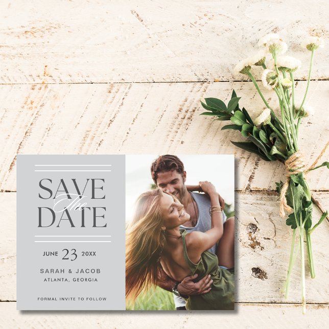 Elegant Gray Photo Wedding Save the Date Announcement (Elegant Gray Photo Wedding Save the Date)