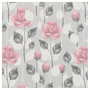 Elegant Gray & Pink Floral Craft Fabric