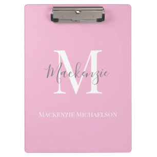 Elegant Gray Pink Personalized Monogram Name  Clipboard