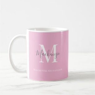 Elegant Gray Pink Personalized Monogram Name  Coffee Mug
