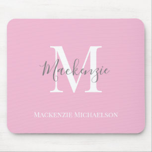 Elegant Gray Pink Personalized Monogram Name Mouse Pad