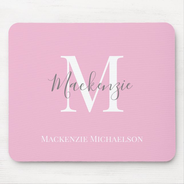 Elegant Gray Pink Personalized Monogram Name   Mouse Pad (Front)