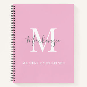 Elegant Gray Pink Personalized Monogram Name  Notebook