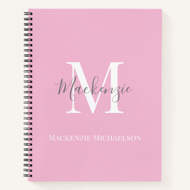 Elegant Gray Pink Personalized Monogram Name  Notebook (Front)