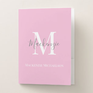 Elegant Gray Pink Personalized Monogram Name Pocket Folder