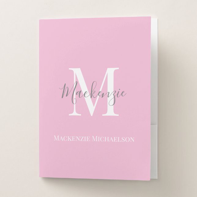 Elegant Gray Pink Personalized Monogram Name Pocket Folder (Front)