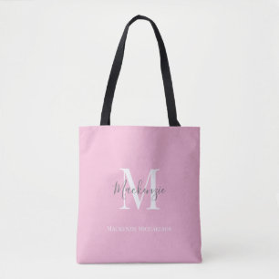 Elegant Gray Pink Personalized Monogram Name   Tote Bag