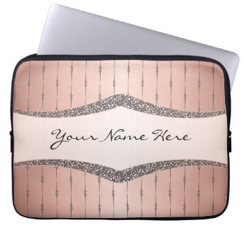 Elegant Gray Pinstripes On Rose Gold Gradient Laptop Sleeve by suchicandi at Zazzle