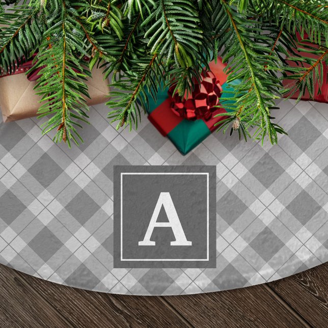 Elegant Gray Plaid Monogram Brushed Polyester Tree Skirt (Creator Uploaded)