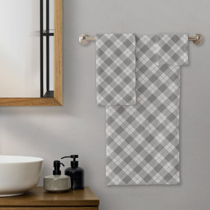 Elegant Gray Plaid Pattern Holiday Bath Towel Set