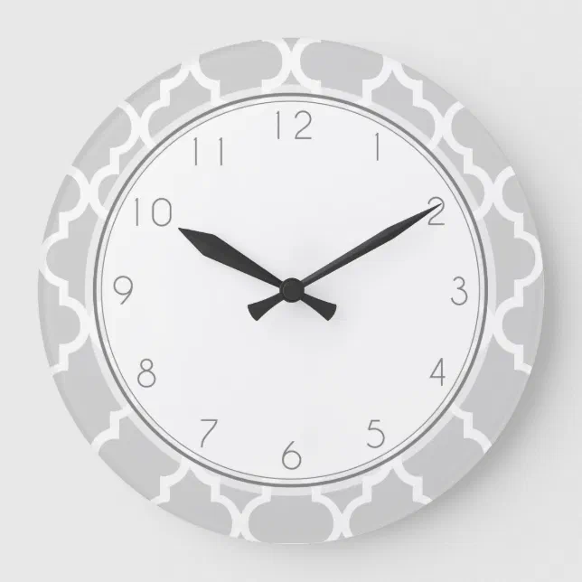 Elegant Gray Quatrefoil Pattern Large Clock | Zazzle