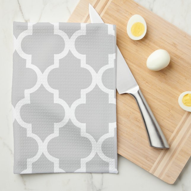 Elegant Gray Quatrefoil Tiles Pattern Kitchen Towel (Quarter Fold)