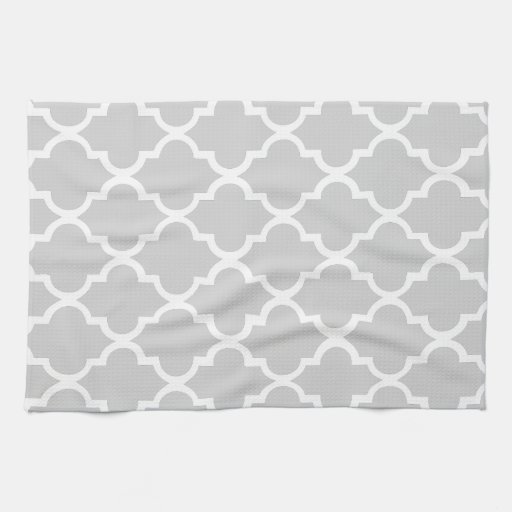 Elegant Gray Quatrefoil Tiles Pattern Kitchen Towels | Zazzle