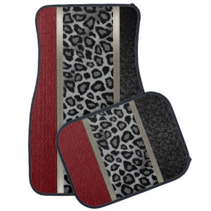 Elegant Gray, Red and Leopard Animal Design Car Mat