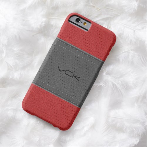 Elegant Gray  Red Faux Leather Vintage Look Barely There iPhone 6 Case