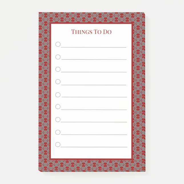 Elegant Gray Red & White Things To Do Post-it Notes (Front)