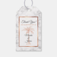 Elegant Gray Rose Gold Palm Tree Marble Wedding Gift Tags