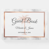 Elegant Gray Rose Gold Palm Tree Marble Wedding Guest Book
