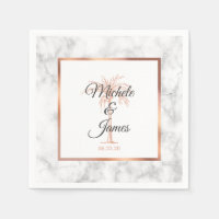 Elegant Gray Rose Gold Palm Tree Marble Wedding Napkins