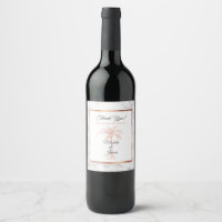 Elegant Gray Rose Gold Palm Tree Marble Wedding Wine Label