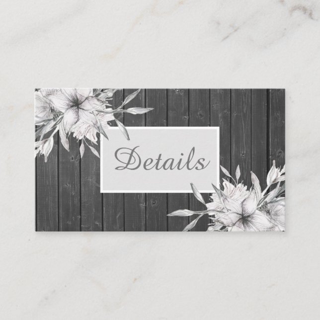 Elegant gray rustic. Wedding details Enclosure Card (Front)