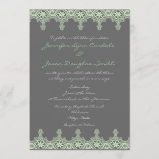 Elegant Gray  Sage Green Lace Wedding Invitations