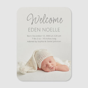 Elegant Gray Script Baby Announcement Photo Magnet