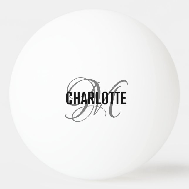 Elegant gray script monogram name   ping pong ball (Front)
