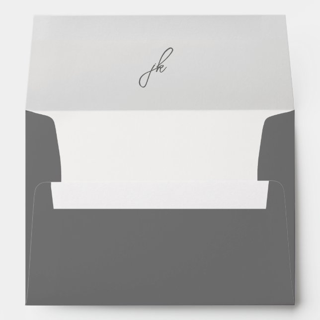Elegant Gray Script Monogram Wedding Envelope (Back (Bottom))