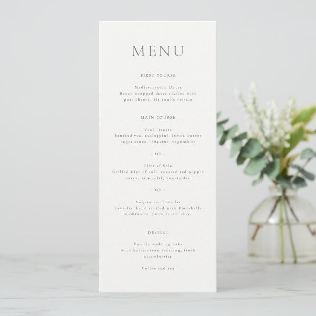 Elegant Gray Script Monogram Wedding Menu (Standing Front)