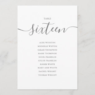 Elegant Gray Script Table Number 16 Seating Chart