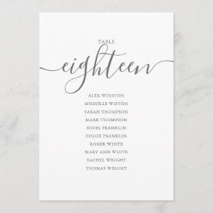 Elegant Gray Script Table Number 18 Seating Chart