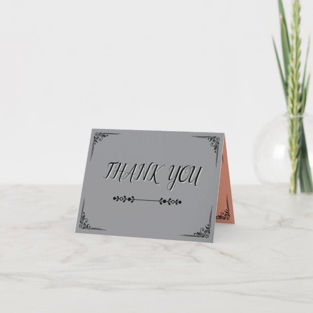 Elegant Gray Script Thank You Card (Front)