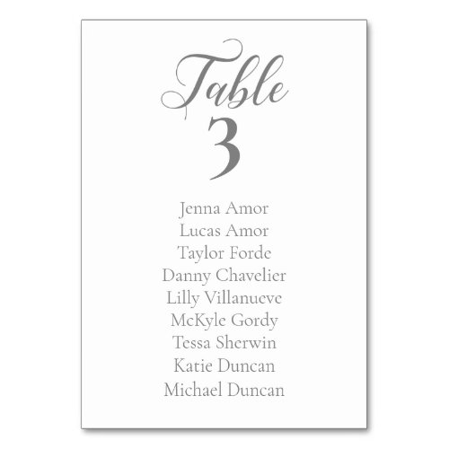 Elegant Gray Script Wedding Seating Chart Cards