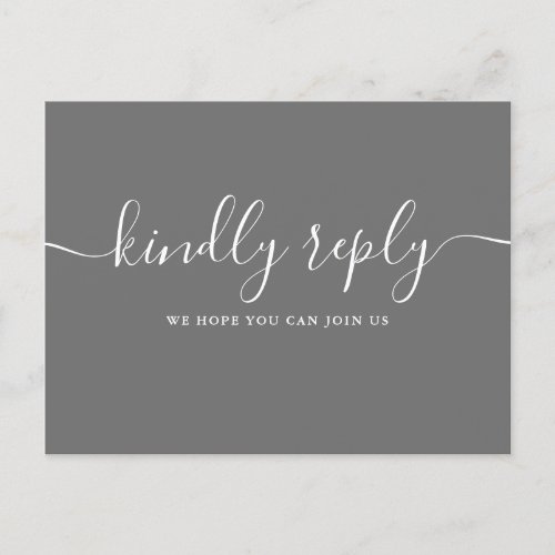 Elegant Gray Script Wedding Song Request RSVP  Invitation Postcard