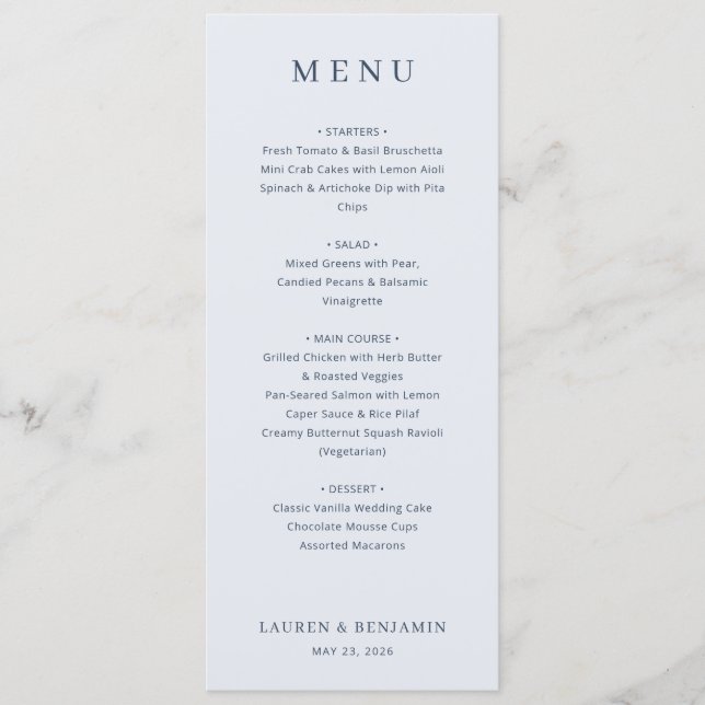 Elegant Gray Serif Wedding Menu (Front)