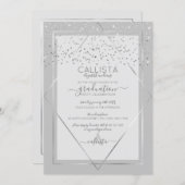 Elegant Gray Silver Confetti Border Graduation Invitation (Front/Back)