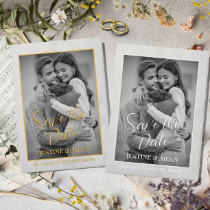 Elegant Gray-Silver foil with Photo Save the Date Invitation