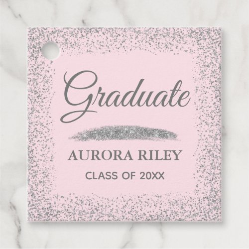 Elegant Gray Silver Glitter Blush Pink Graduation Favor Tags