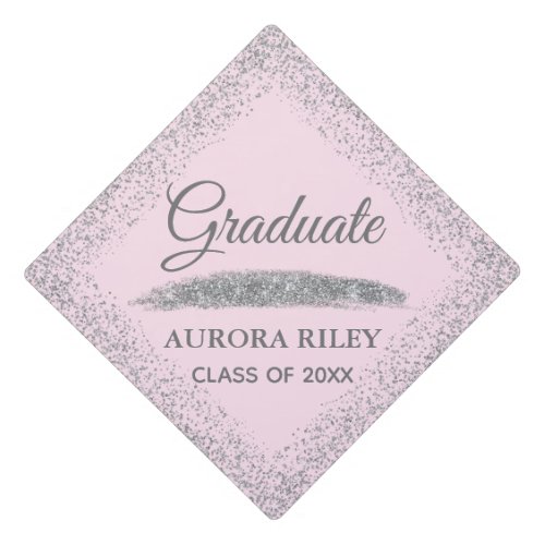 Elegant Gray Silver Glitter Blush Pink Graduation Graduation Cap Topper